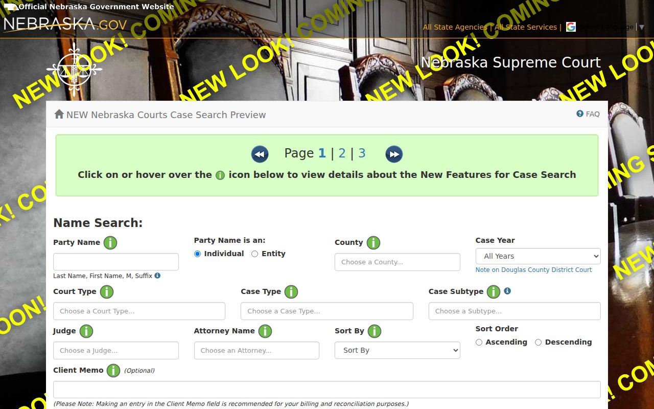 Otoe County warrant lookup, Nebraska JUSTICE search interface preview