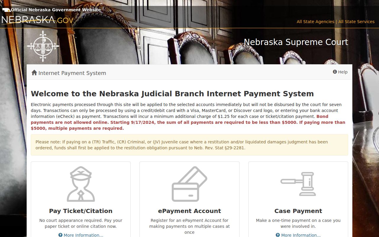 Otoe County traffic warrant search, Nebraska court payment interface