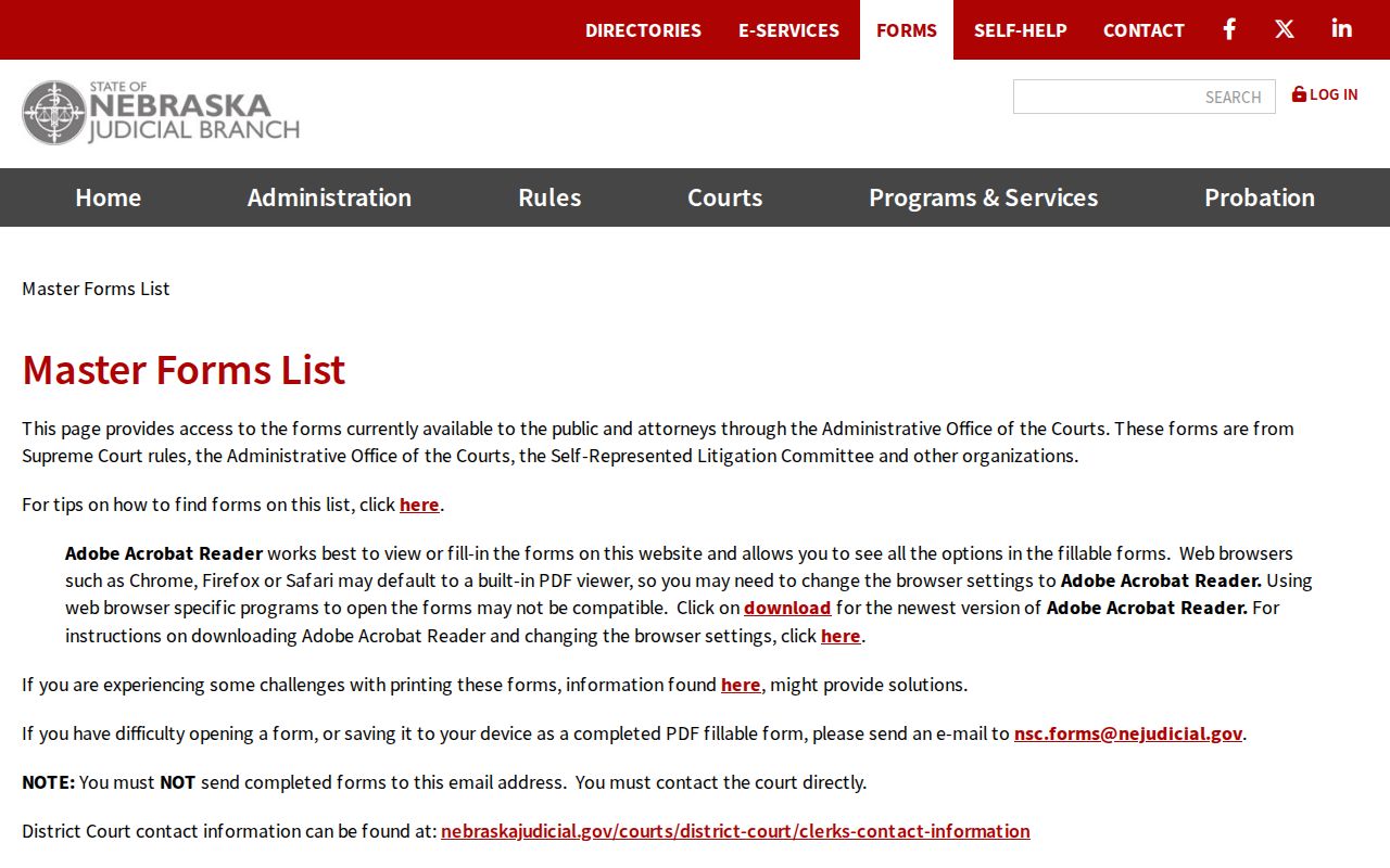 Otoe County arrest warrant search, Nebraska Judicial Branch forms library