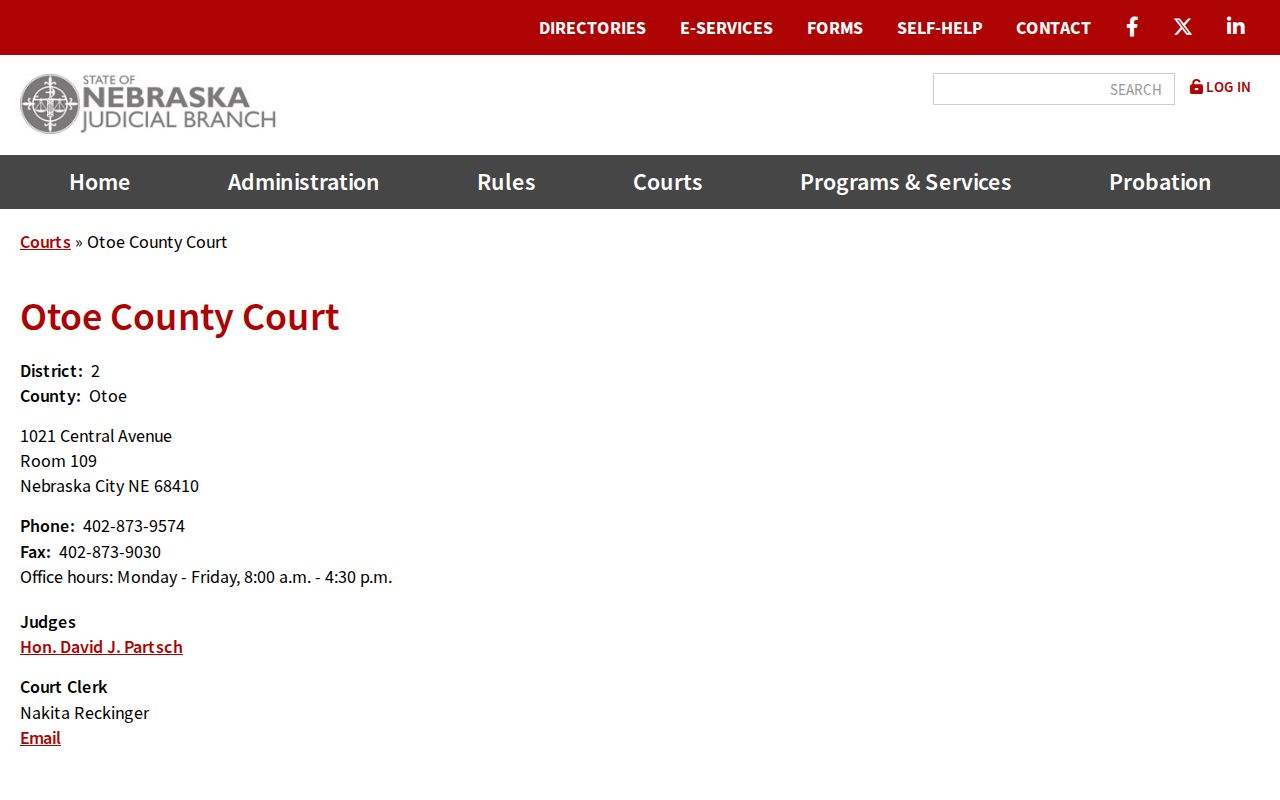 Otoe County bench warrant search, Nebraska County Court directory contact