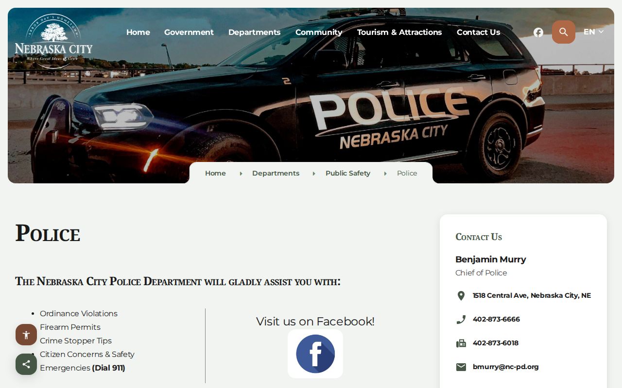 Nebraska City warrant search, Nebraska City Police public-safety page