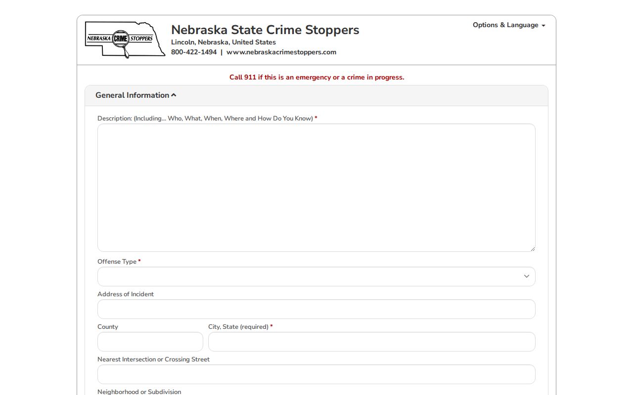 Otoe County most wanted resources, anonymous tip program interface