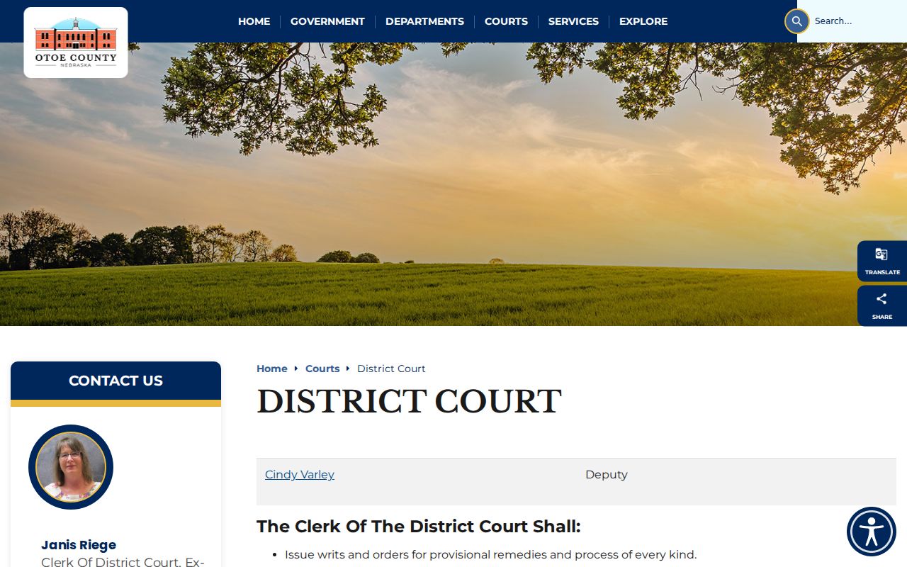 Otoe County warrant records, District Court clerk page