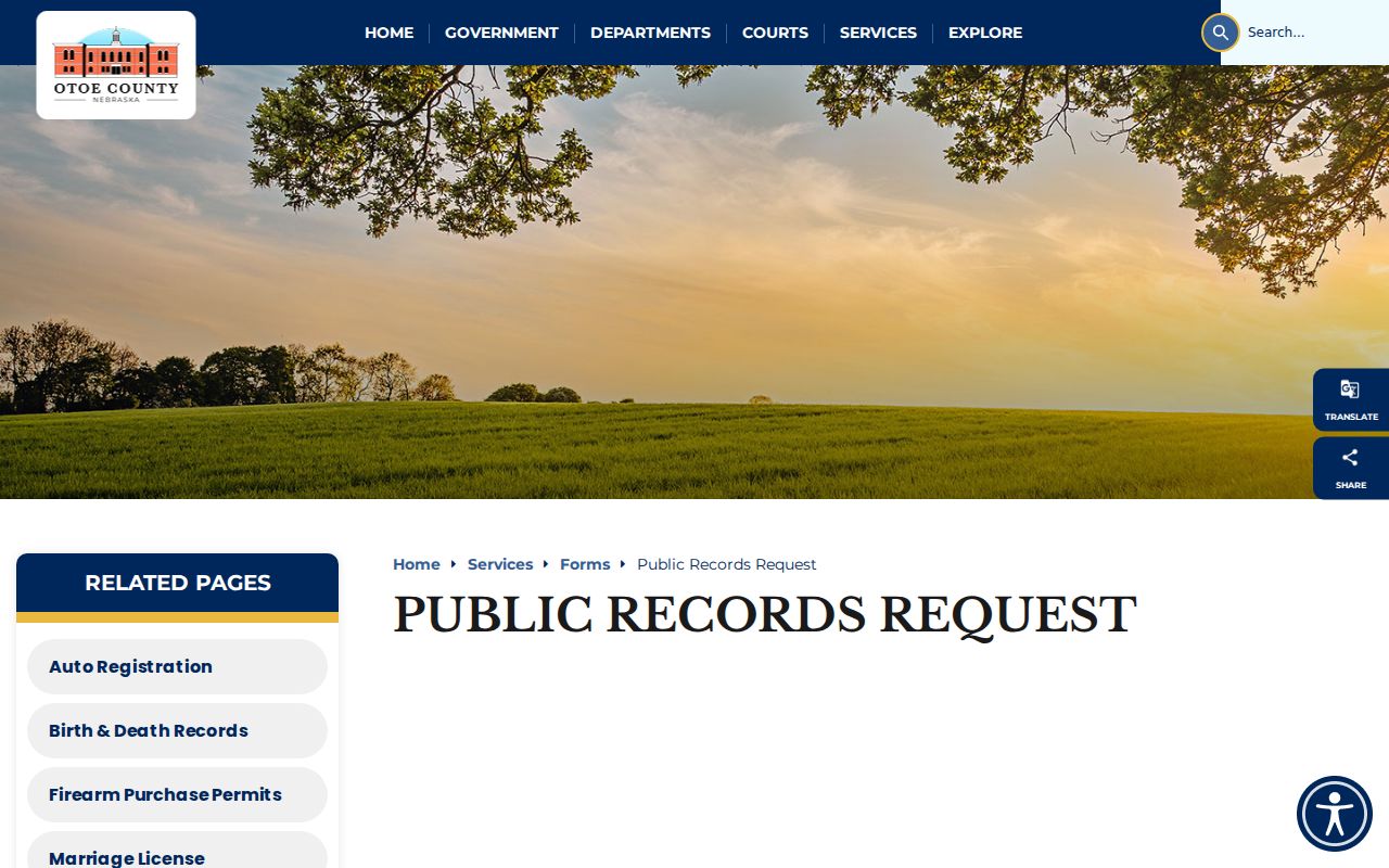 Otoe County warrant records, public records request page