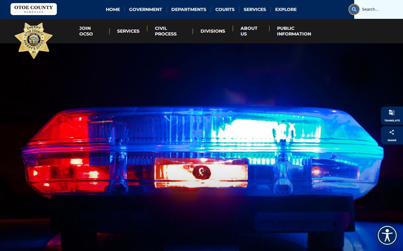 Otoe County warrant records, official sheriff landing page